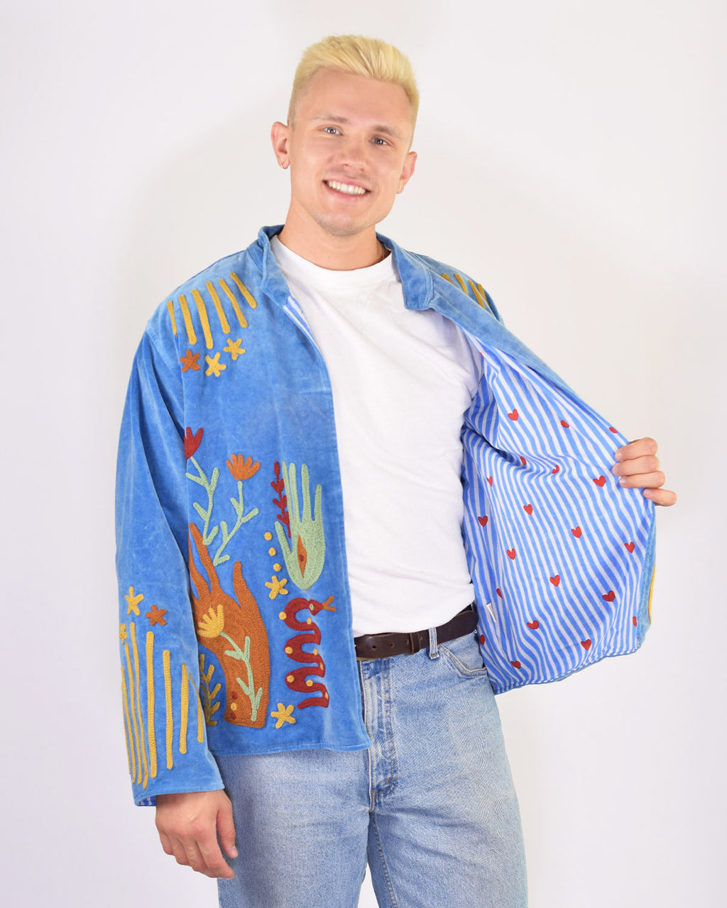 XL - Extended Sized - "Peace & Love" Suzani Embroidered Velvet Jacket/Cardigan - 02