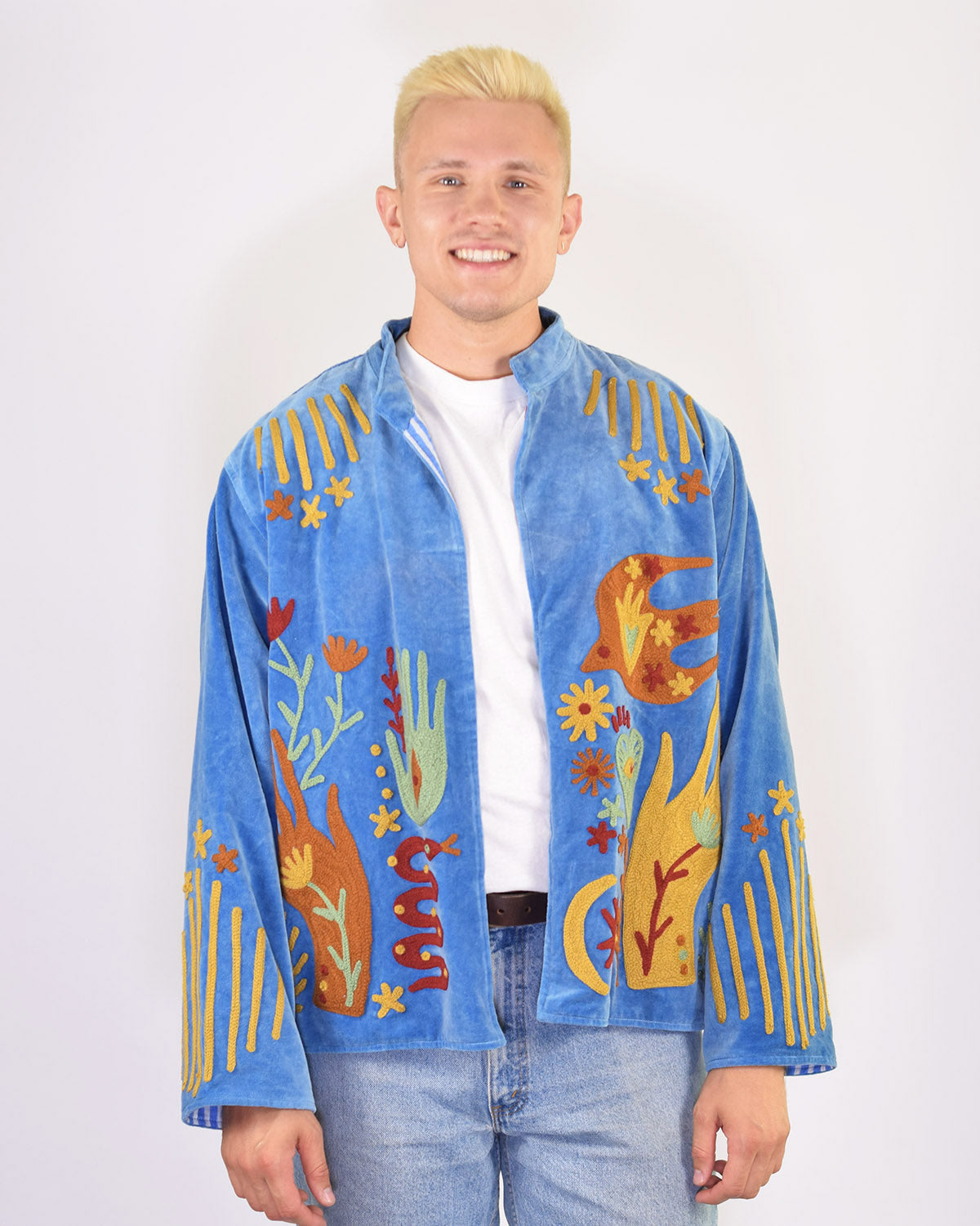 XL - Extended Sized - "Peace & Love" Suzani Embroidered Velvet Jacket/Cardigan - 02