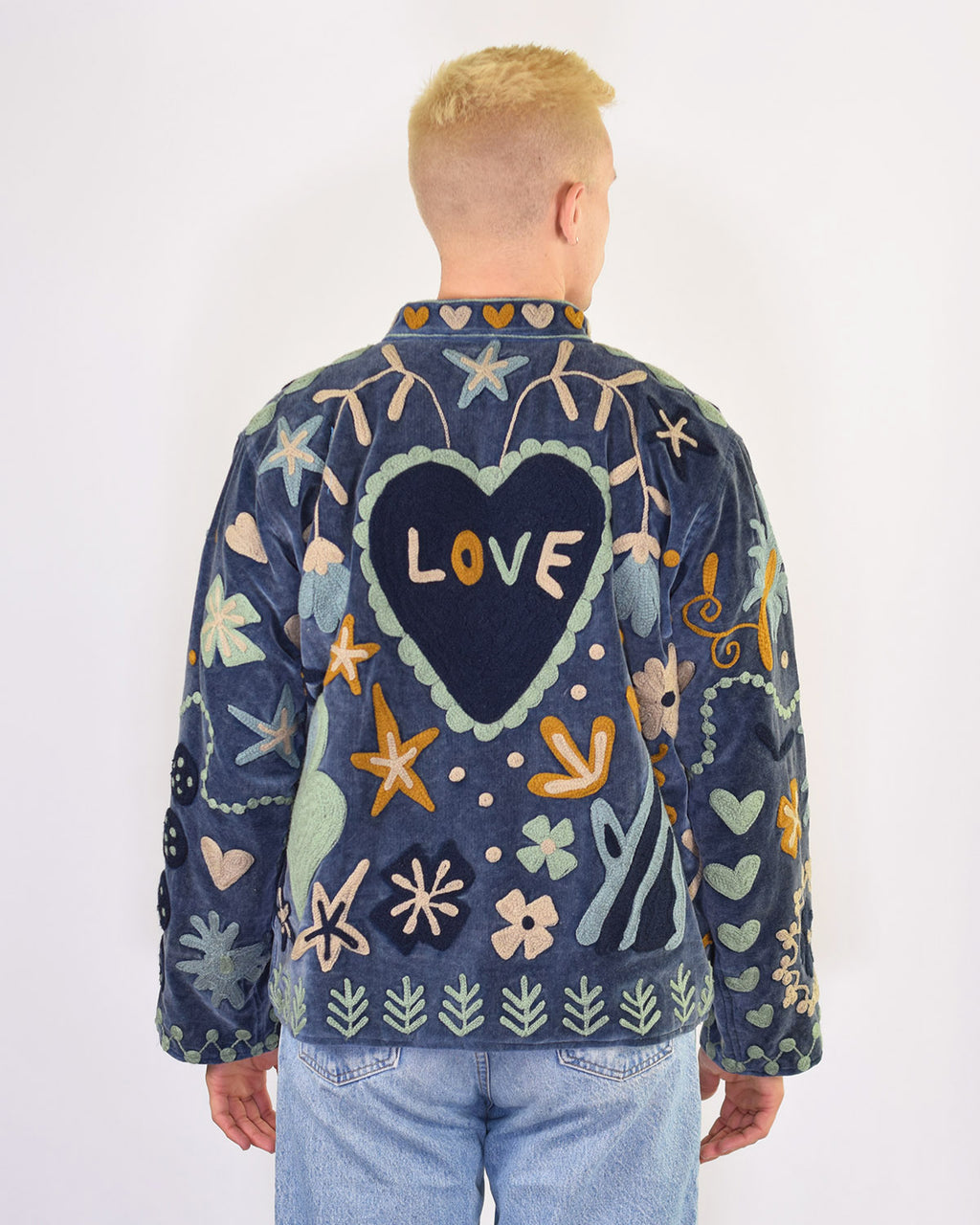 XL - Extended Sized - "Mountain of Love" Suzani Embroidered Velvet Jacket/Cardigan - 01
