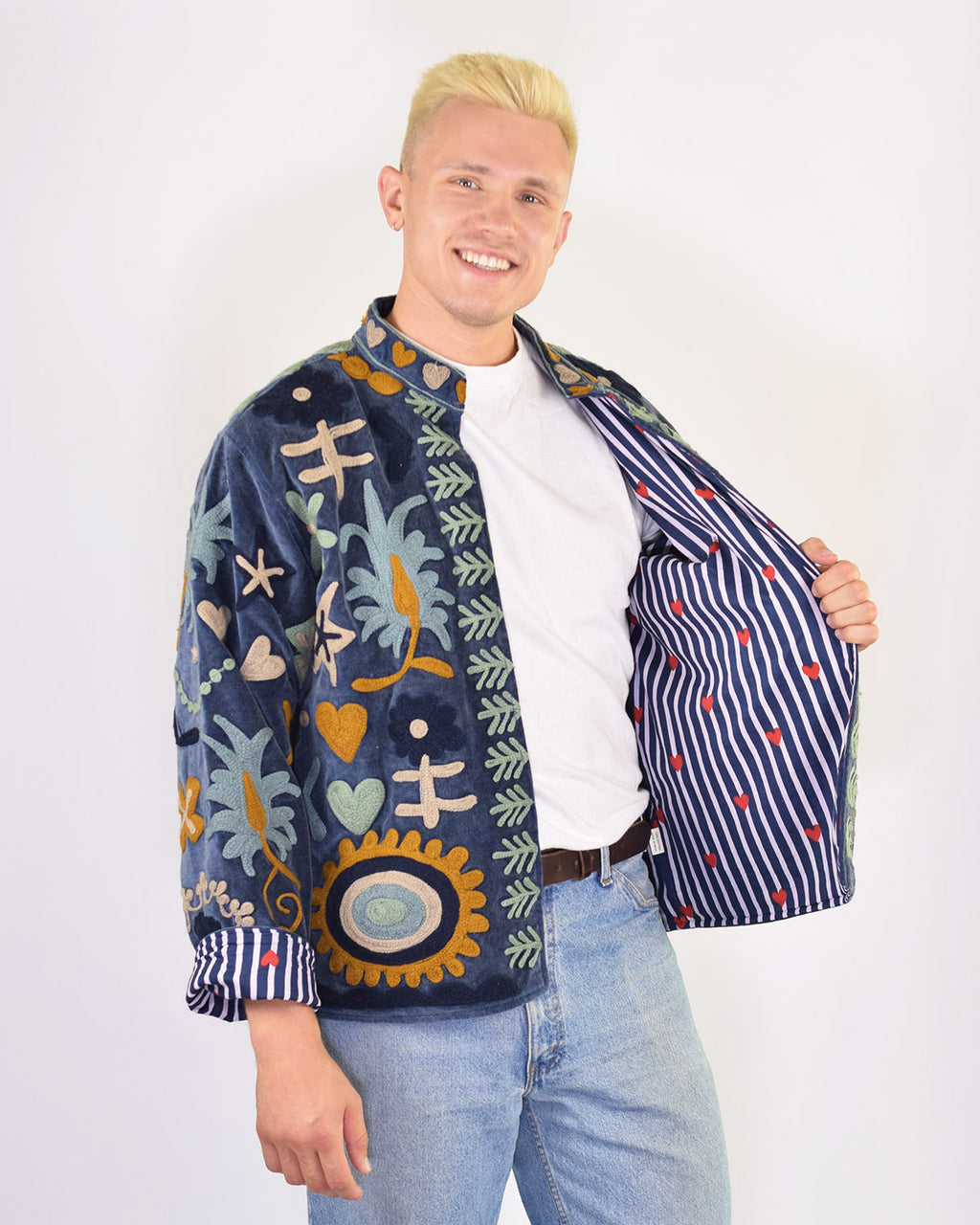 XL - Extended Sized - "Mountain of Love" Suzani Embroidered Velvet Jacket/Cardigan - 01