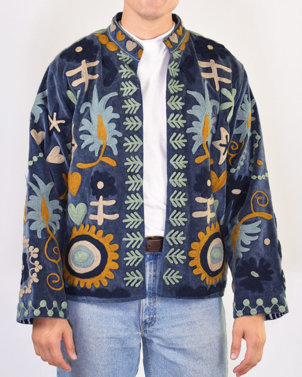 XL - Extended Sized - "Mountain of Love" Suzani Embroidered Velvet Jacket/Cardigan - 01