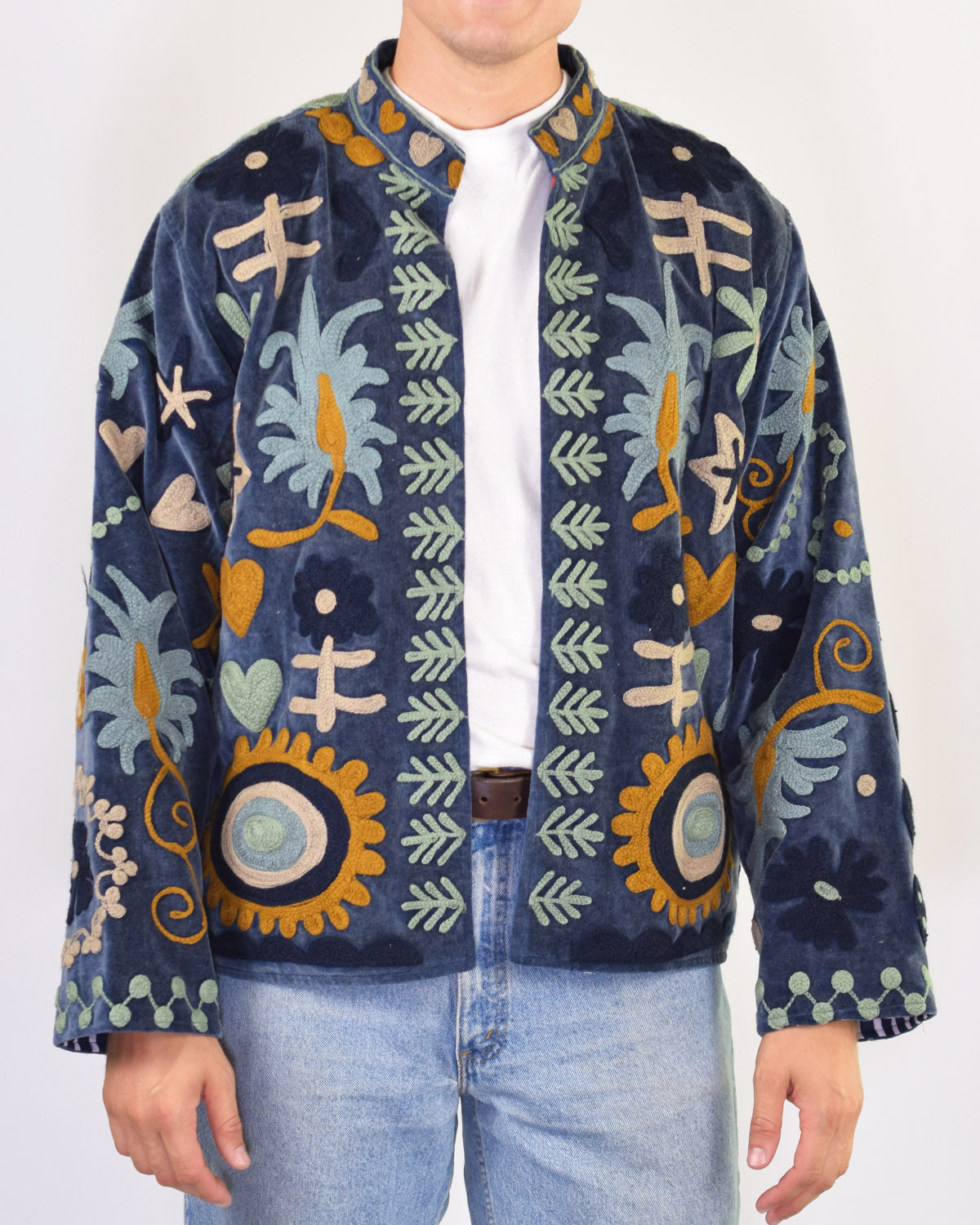 XL - Extended Sized - "Mountain of Love" Suzani Embroidered Velvet Jacket/Cardigan - 01