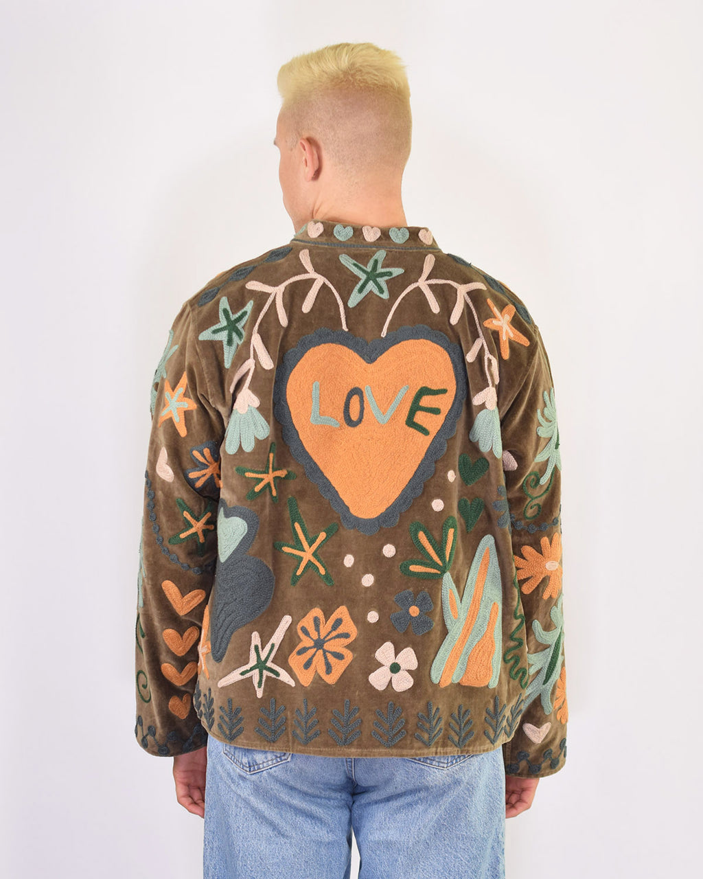 XL - Extended Sized - "Mountain of Love" Suzani Embroidered Velvet Jacket/Cardigan - 02