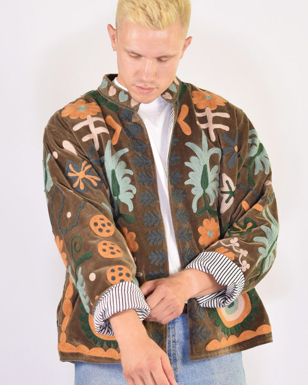 XL - Extended Sized - "Mountain of Love" Suzani Embroidered Velvet Jacket/Cardigan - 02