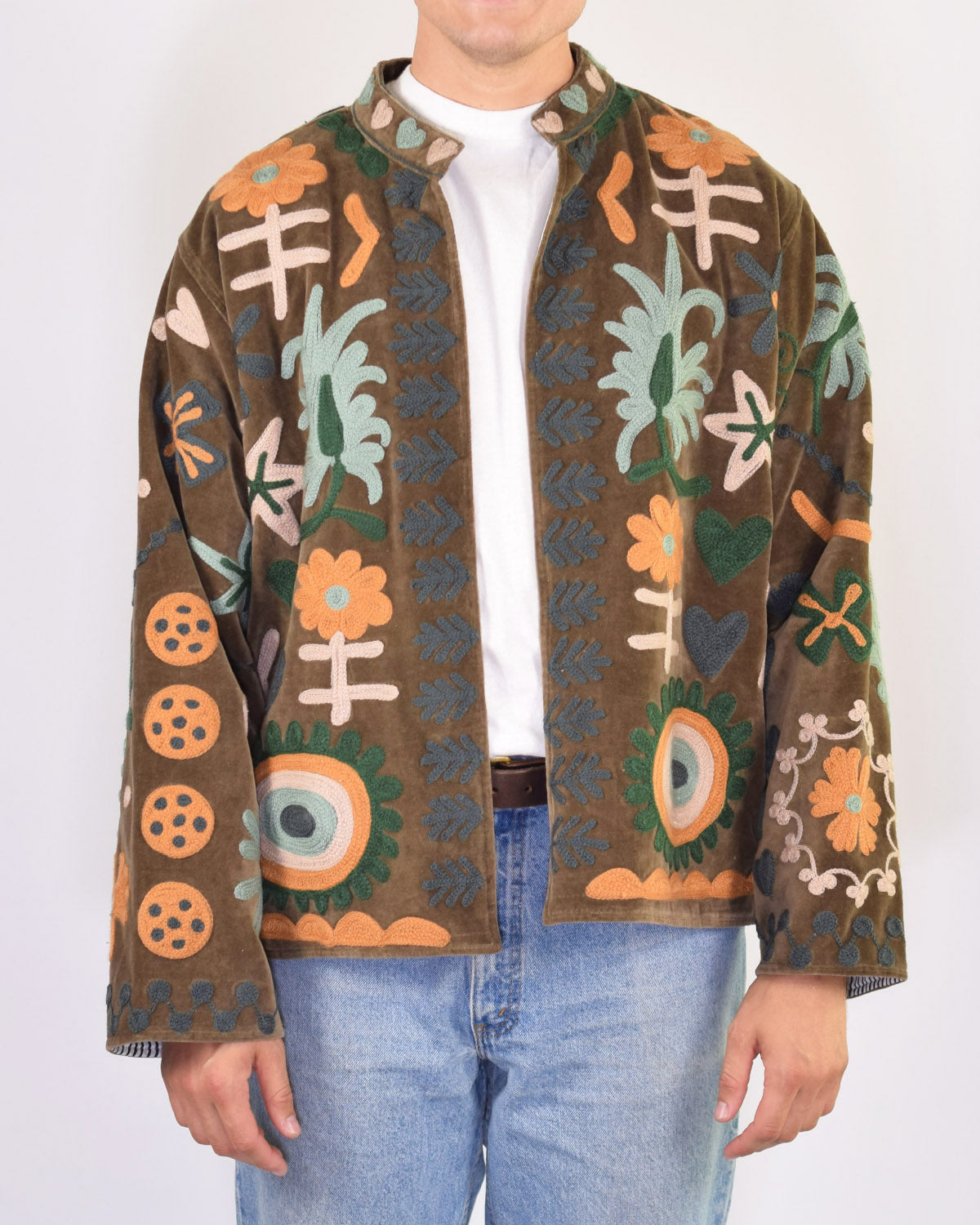 XL - Extended Sized - "Mountain of Love" Suzani Embroidered Velvet Jacket/Cardigan - 02