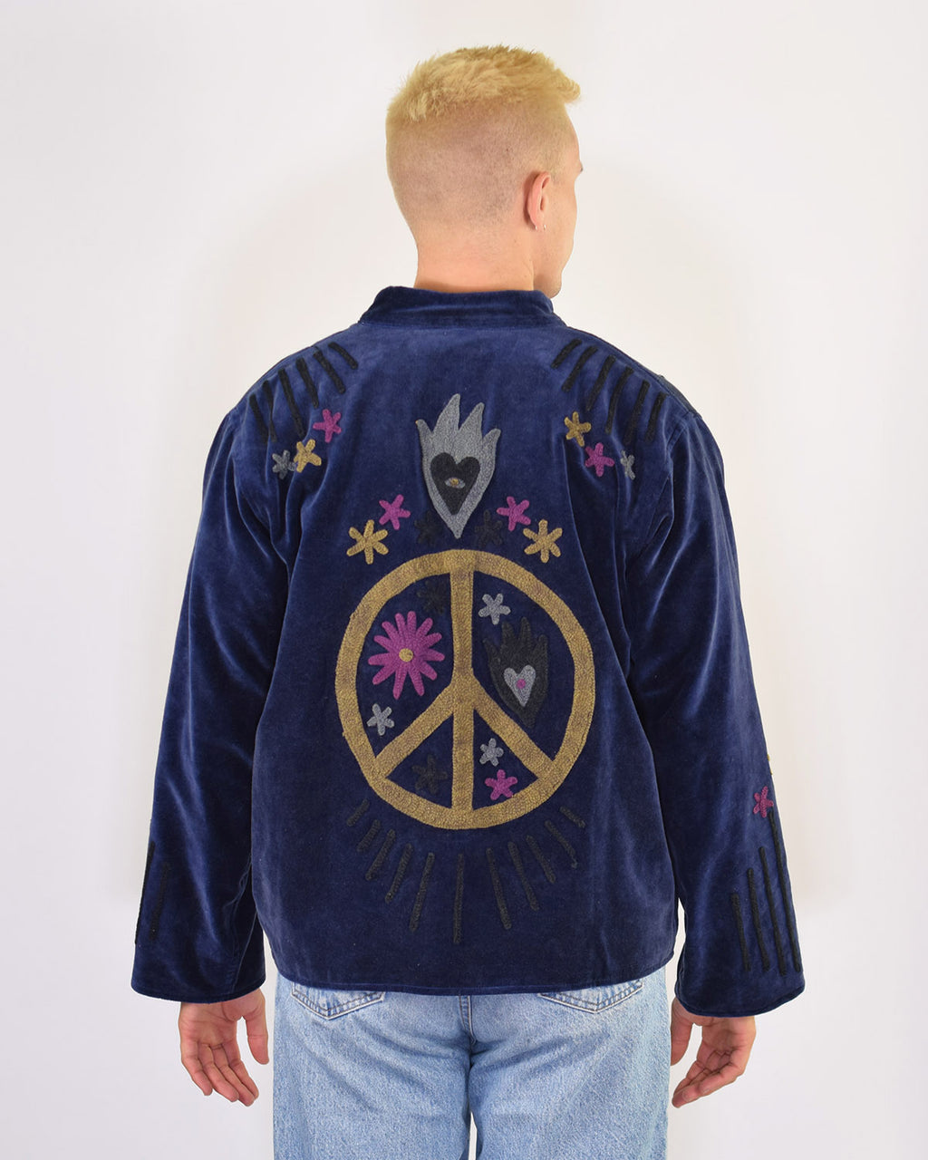 XL - Extended Sized - "Peace & Love" Suzani Embroidered Velvet Jacket/Cardigan - 03