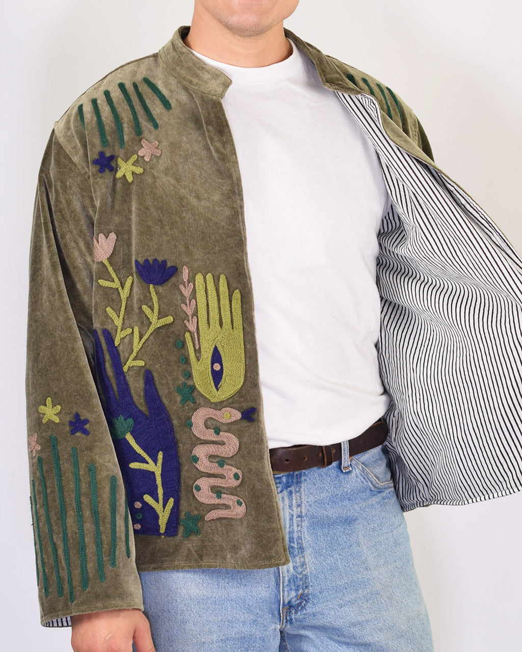 XL - Extended Sized - "Peace & Love" Suzani Embroidered Velvet Jacket/Cardigan - 04