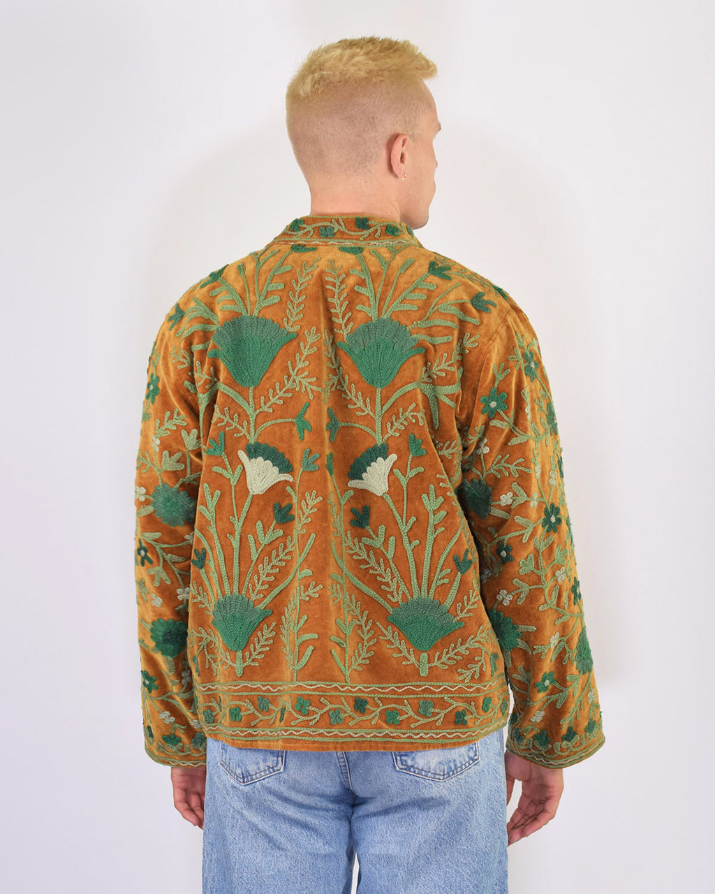 XL - Extended Sized - "Boho Blooms" Suzani Embroidered Velvet Jacket/Cardigan - 02