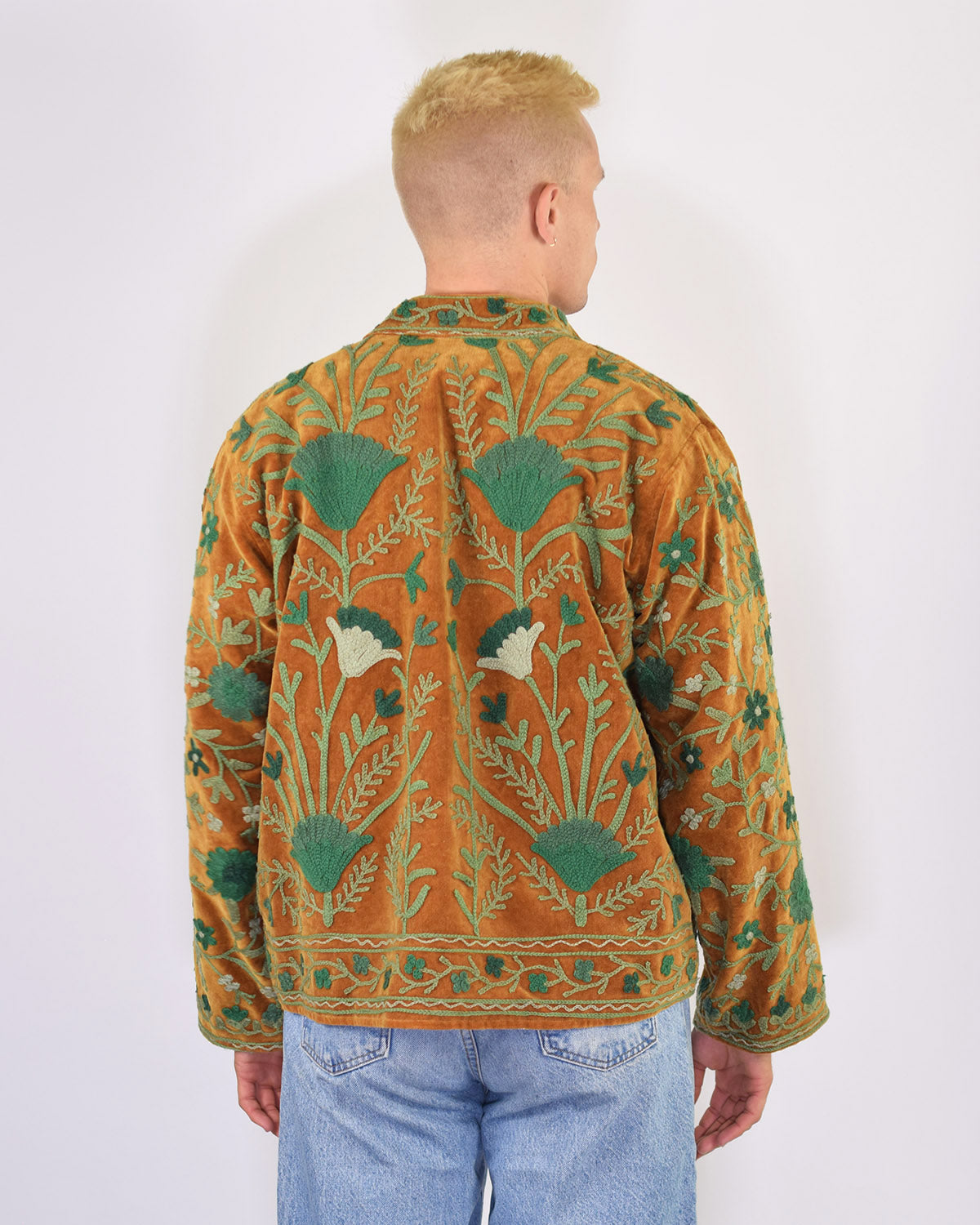 XL - Extended Sized - "Boho Blooms" Suzani Embroidered Velvet Jacket/Cardigan - 02