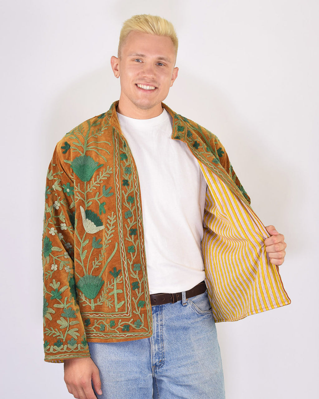 XL - Extended Sized - "Boho Blooms" Suzani Embroidered Velvet Jacket/Cardigan - 02