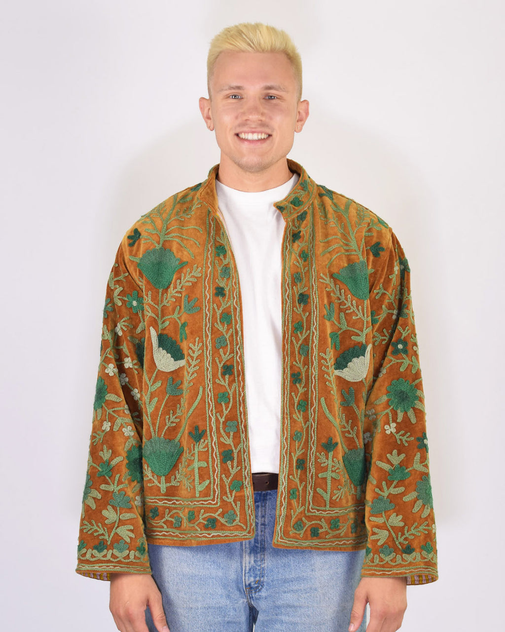 XL - Extended Sized - "Boho Blooms" Suzani Embroidered Velvet Jacket/Cardigan - 02