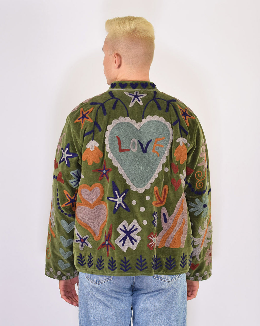 XL - Extended Sized - "Mountain of Love" Suzani Embroidered Velvet Jacket/Cardigan - 03