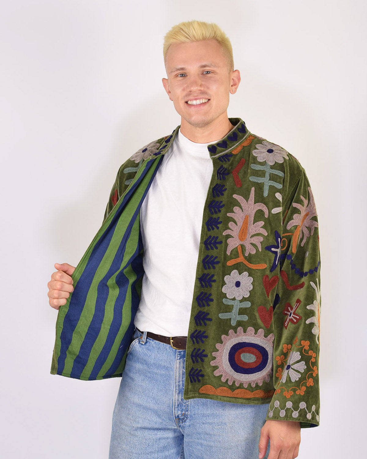 XL - Extended Sized - "Mountain of Love" Suzani Embroidered Velvet Jacket/Cardigan - 03
