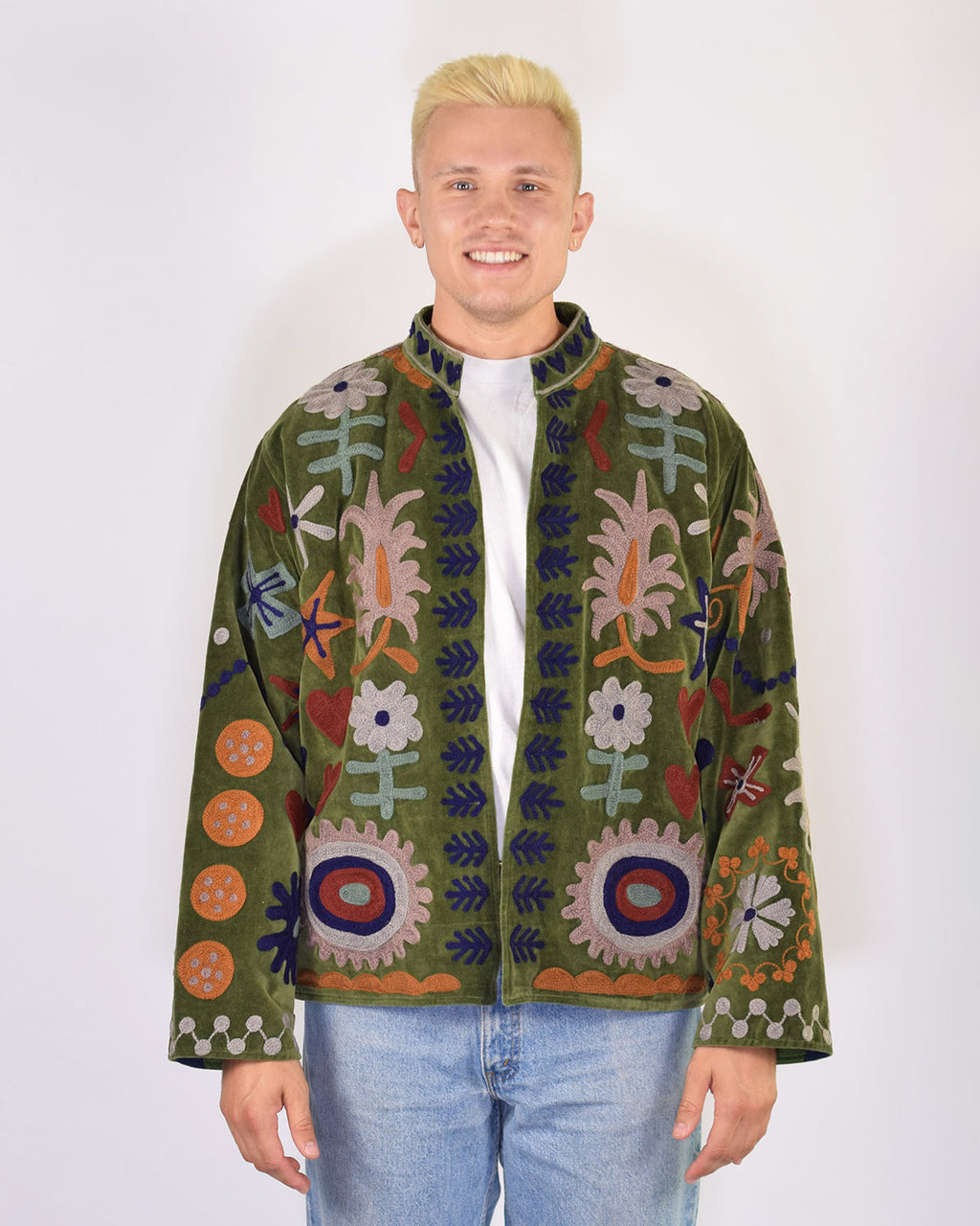 XL - Extended Sized - "Mountain of Love" Suzani Embroidered Velvet Jacket/Cardigan - 03