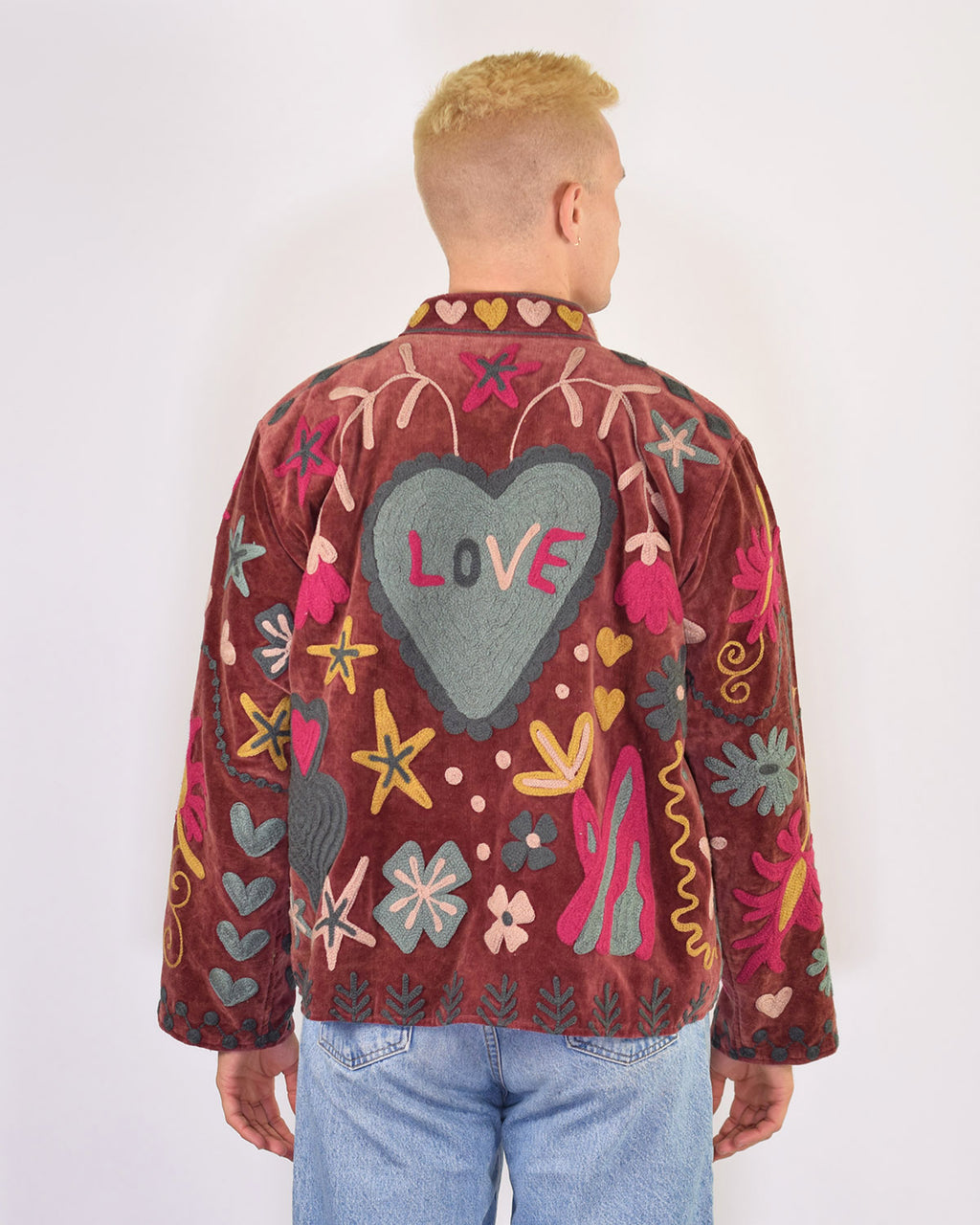 XL - Extended Sized - "Mountain of Love" Suzani Embroidered Velvet Jacket/Cardigan - 04
