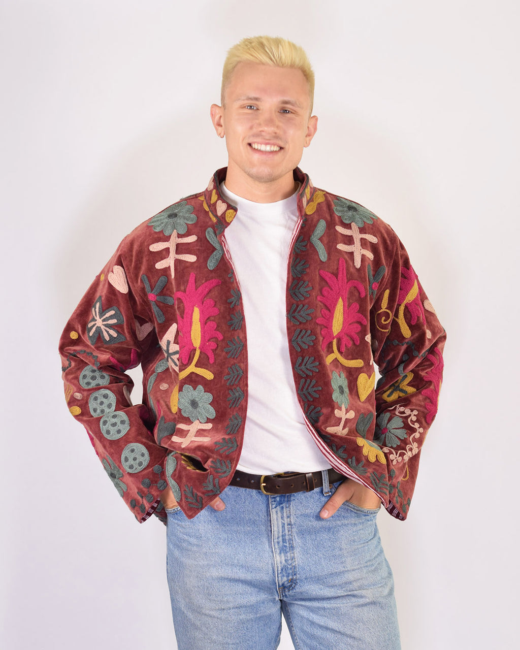 XL - Extended Sized - "Mountain of Love" Suzani Embroidered Velvet Jacket/Cardigan - 04