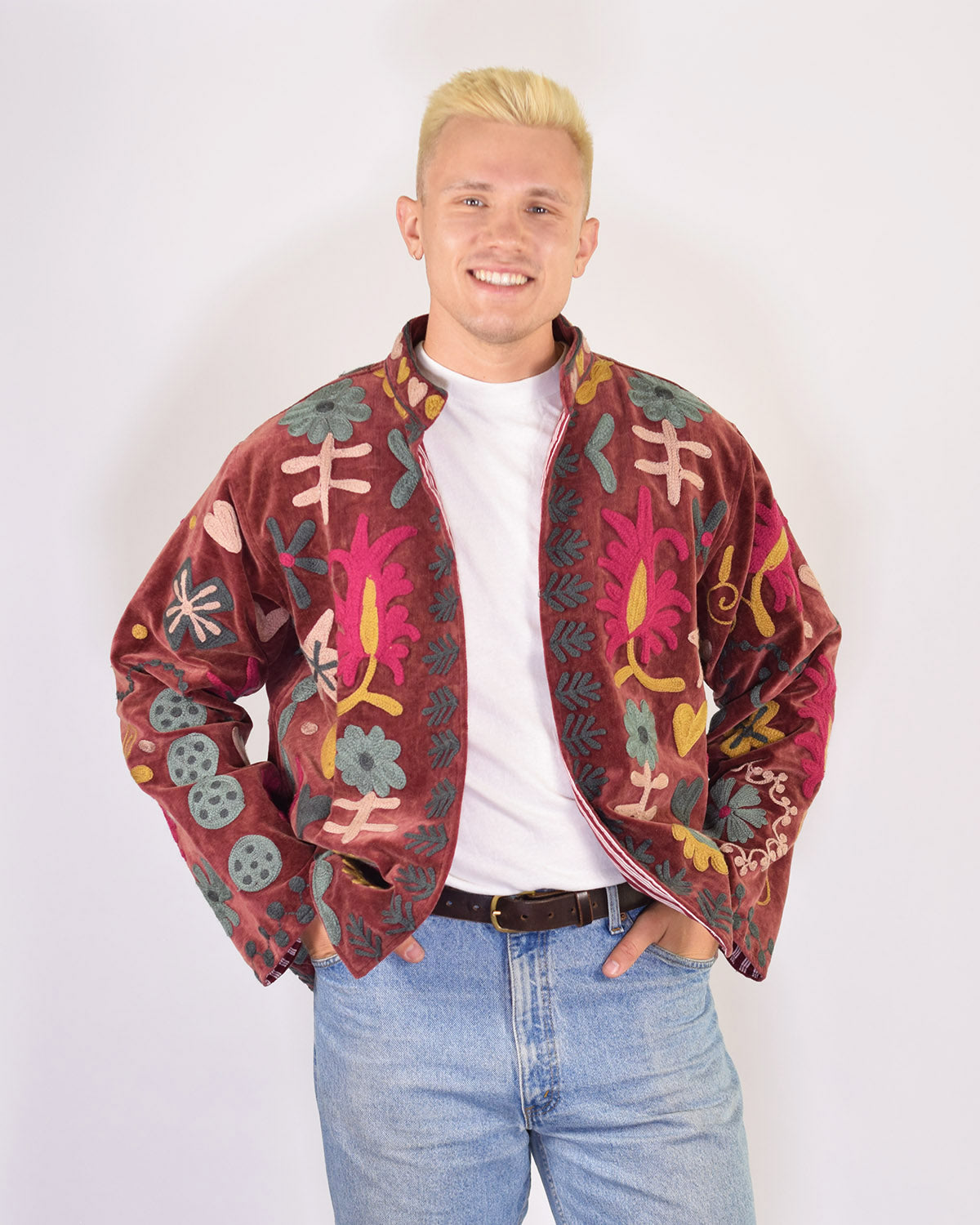 XL - Extended Sized - "Mountain of Love" Suzani Embroidered Velvet Jacket/Cardigan - 04