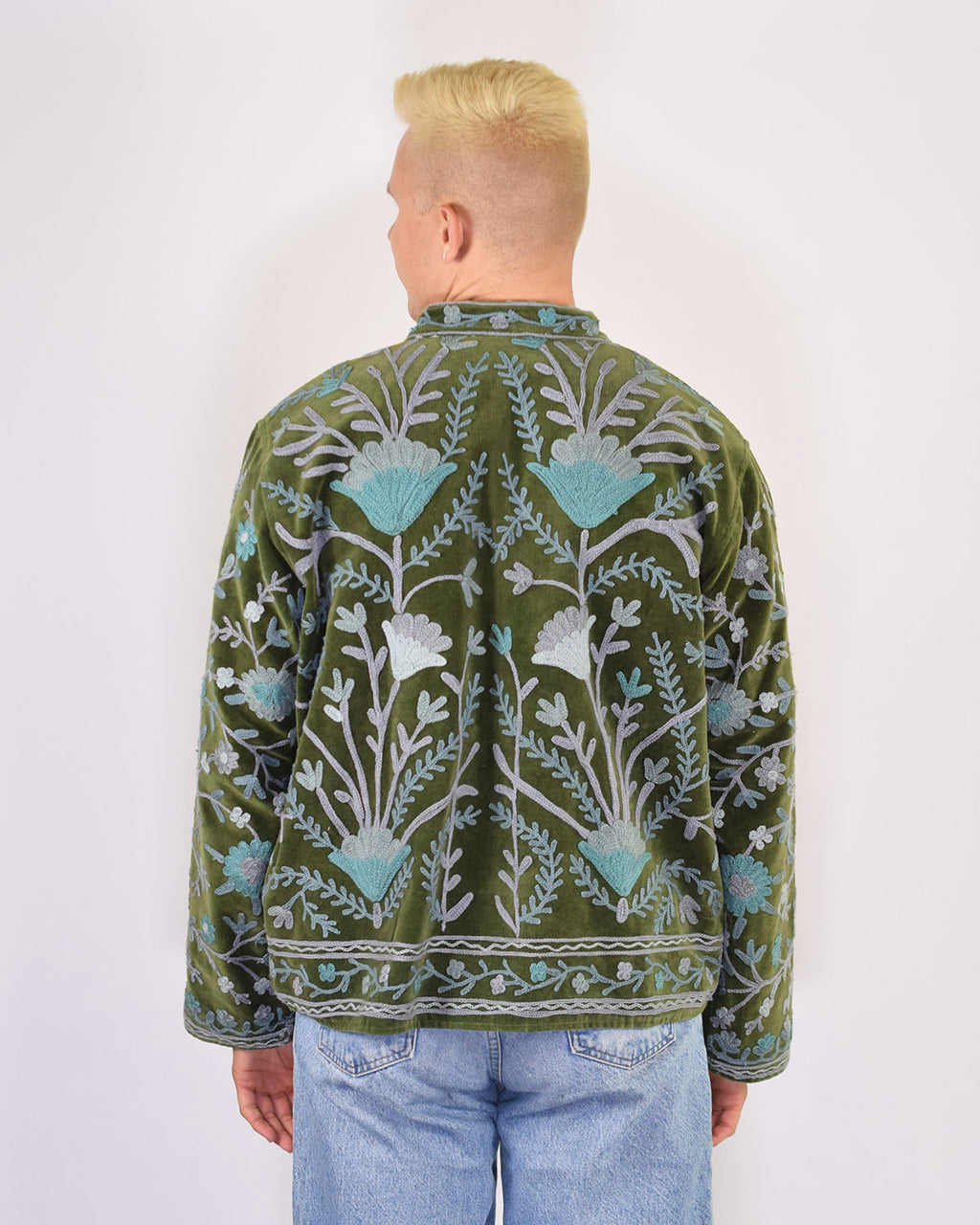 XL - Extended Sized - "Boho Blooms" Suzani Embroidered Velvet Jacket/Cardigan - 03
