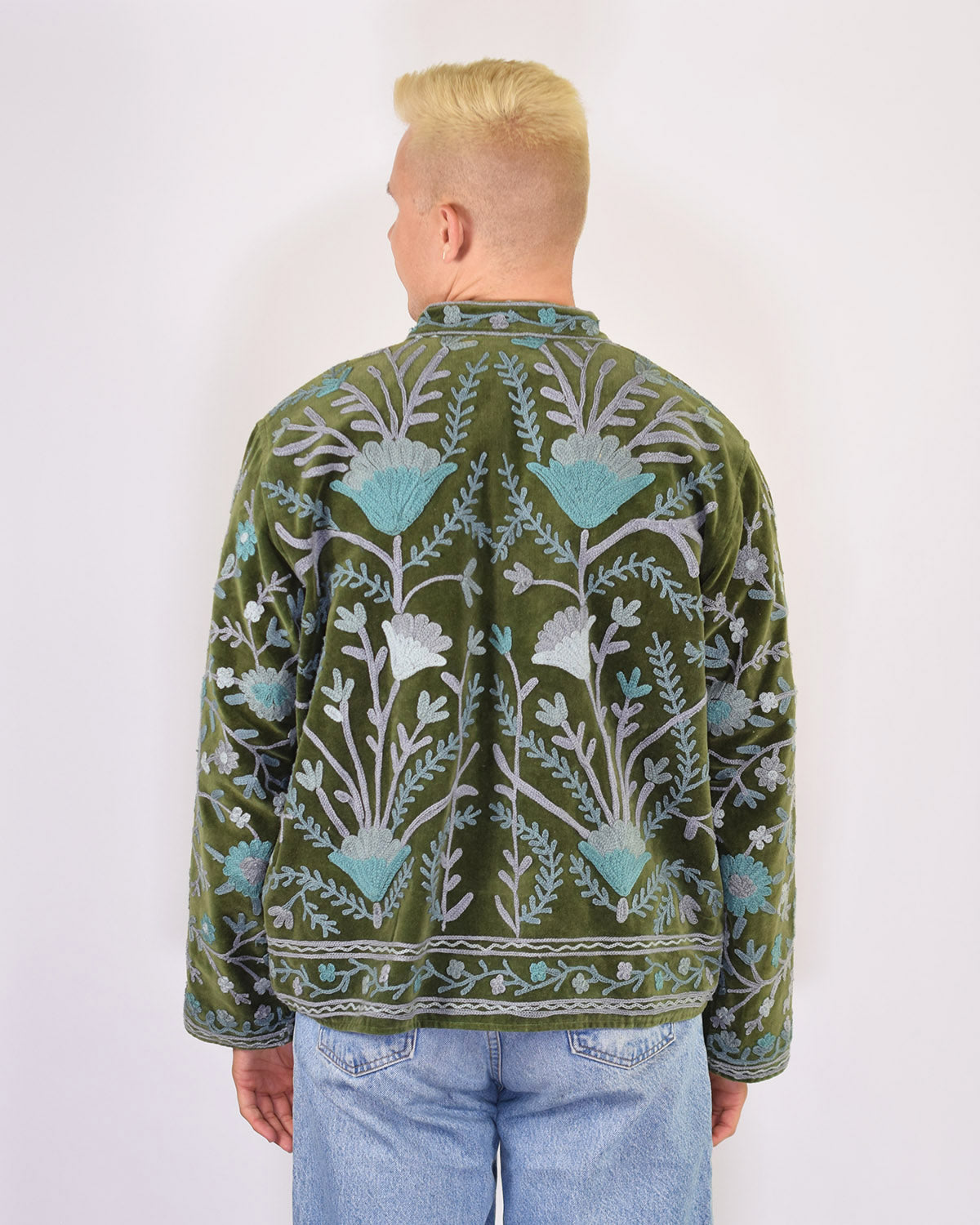 XL - Extended Sized - "Boho Blooms" Suzani Embroidered Velvet Jacket/Cardigan - 03