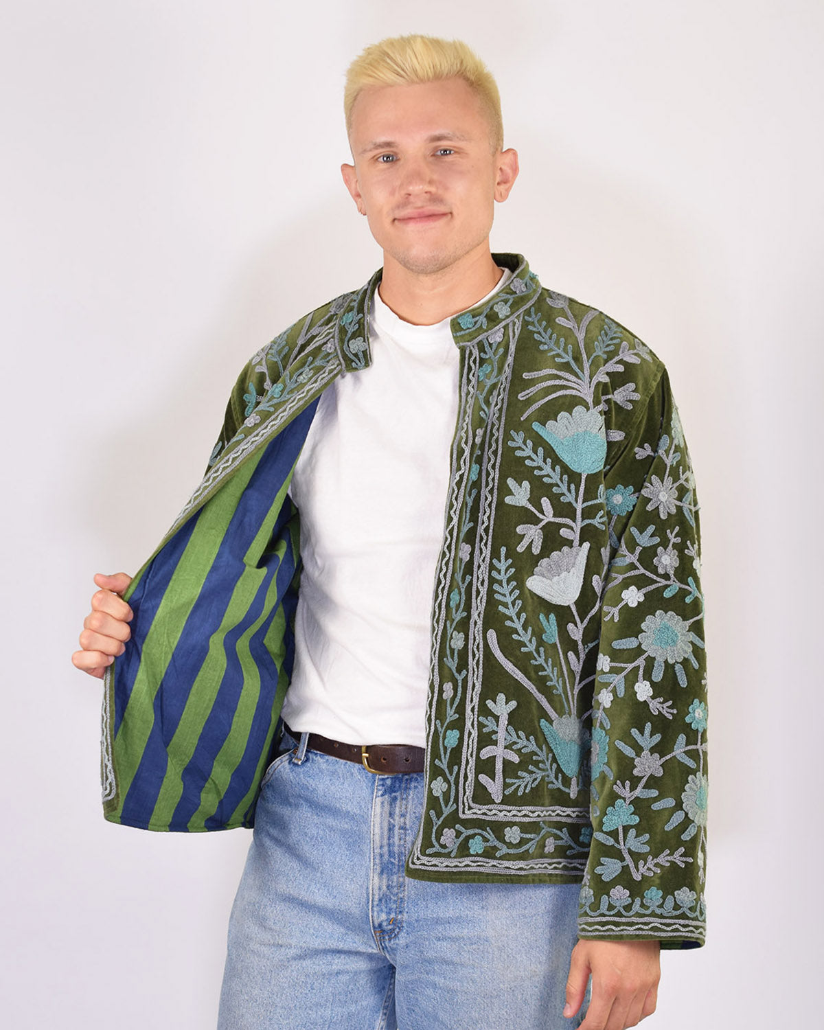 XL - Extended Sized - "Boho Blooms" Suzani Embroidered Velvet Jacket/Cardigan - 03