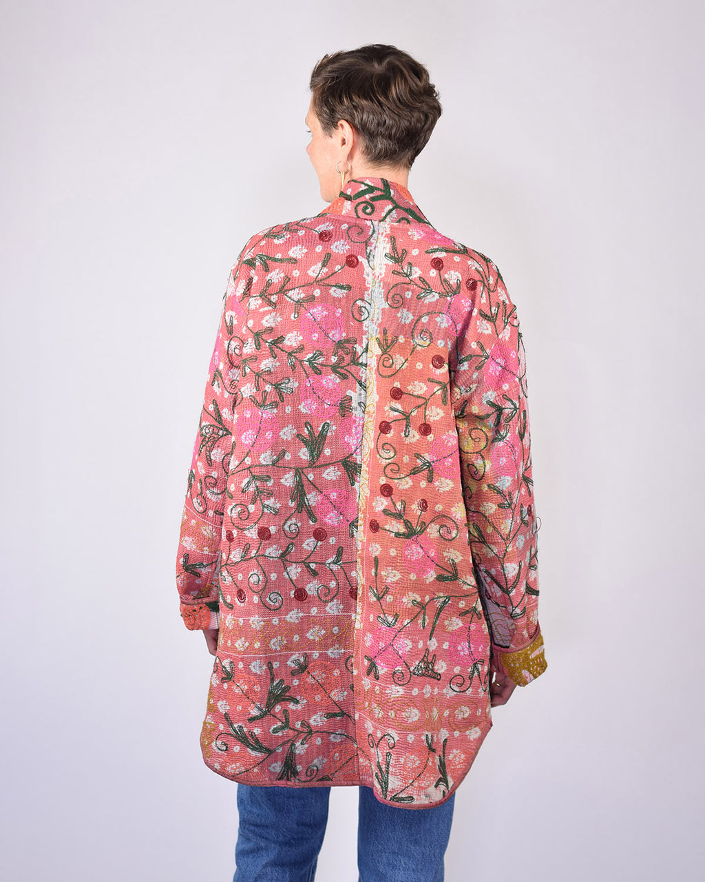 Frankie Long Quilted Reversible Patchwork Kantha Jacket -11