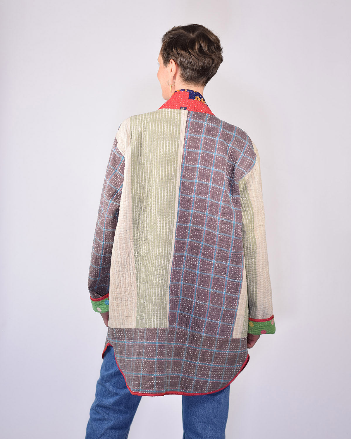 Frankie Long Quilted Reversible Patchwork Kantha Jacket - 09
