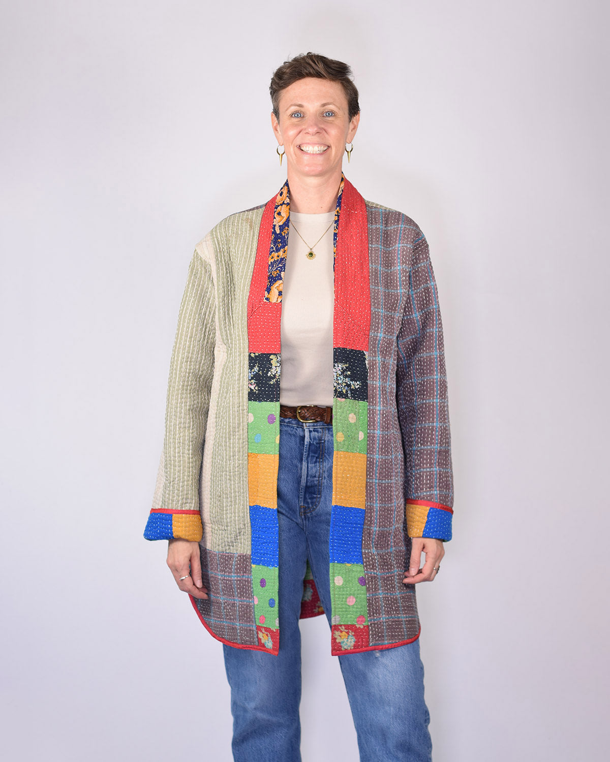 Frankie Long Quilted Reversible Patchwork Kantha Jacket - 09