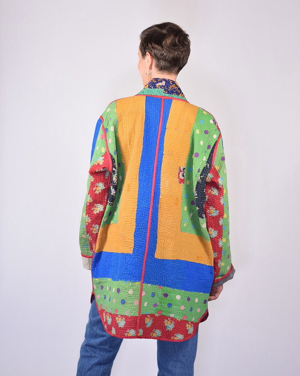 Frankie Long Quilted Reversible Patchwork Kantha Jacket - 09