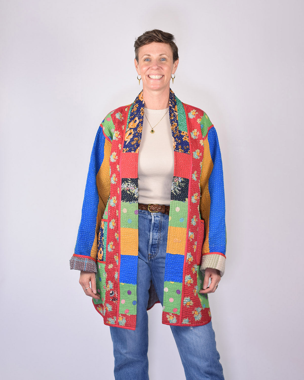Frankie Long Quilted Reversible Patchwork Kantha Jacket - 09