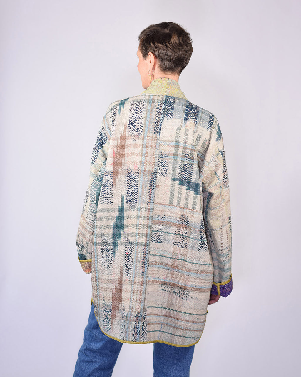 Frankie Long Quilted Reversible Patchwork Kantha Jacket - 07