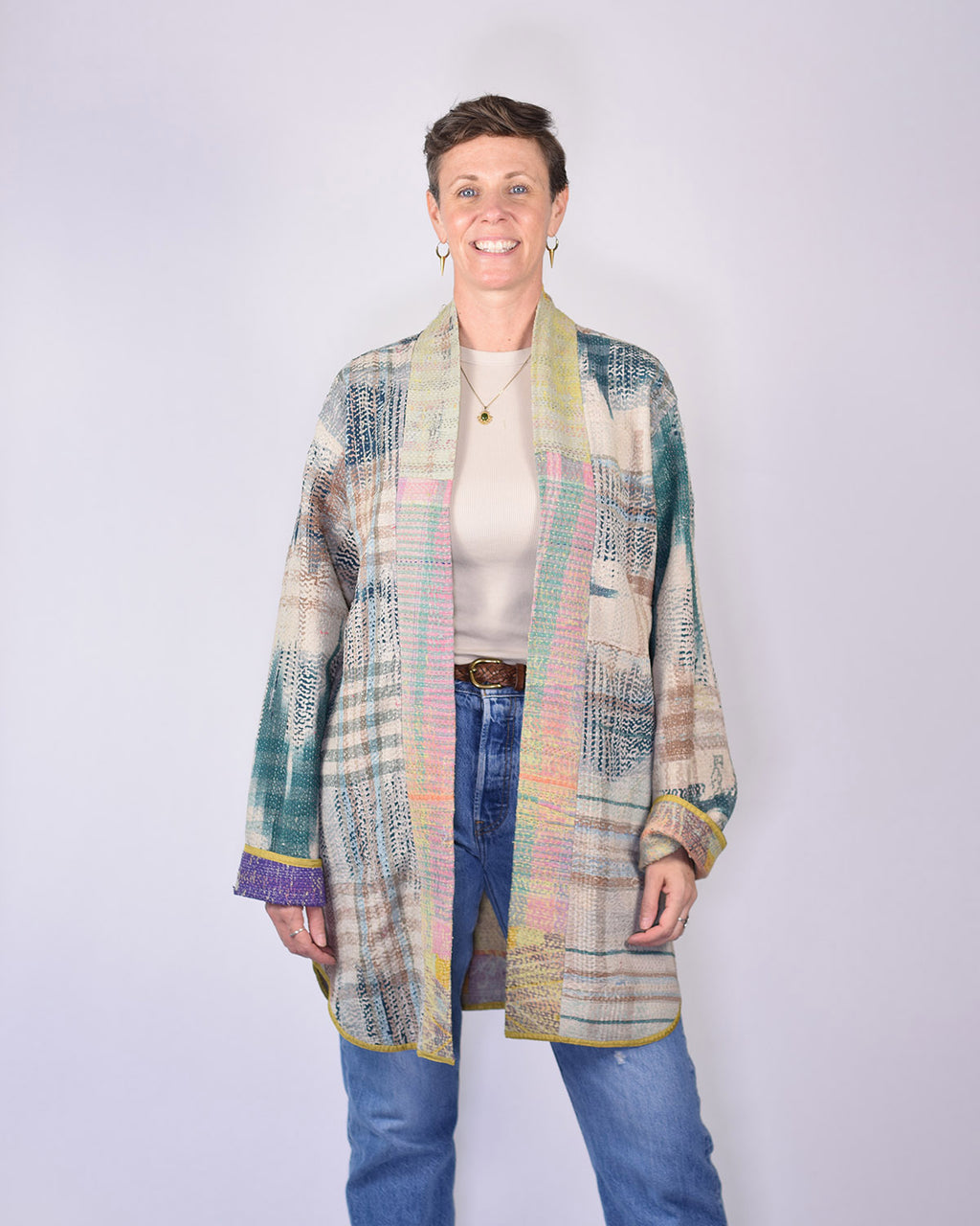 Frankie Long Quilted Reversible Patchwork Kantha Jacket - 07