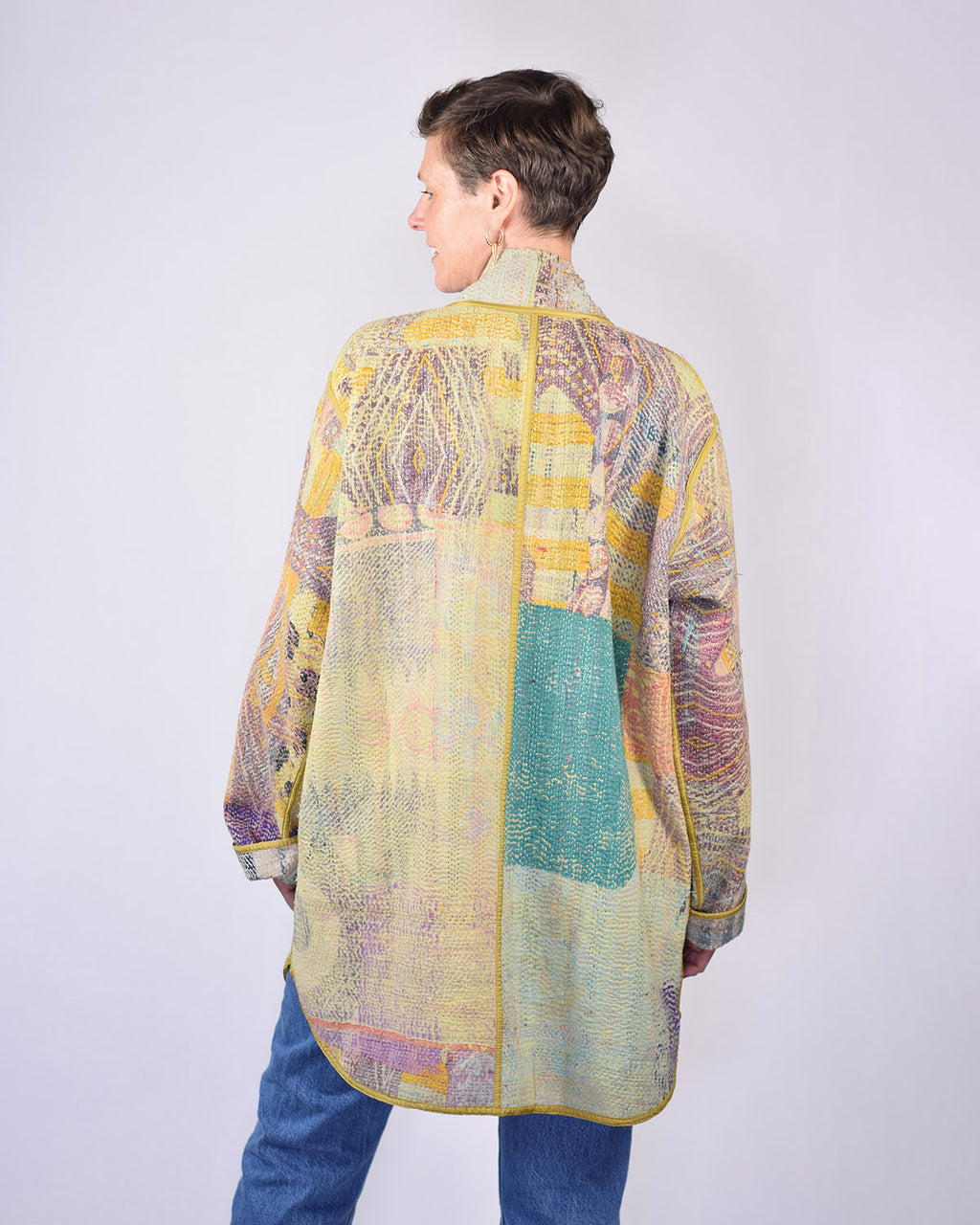 Frankie Long Quilted Reversible Patchwork Kantha Jacket - 07