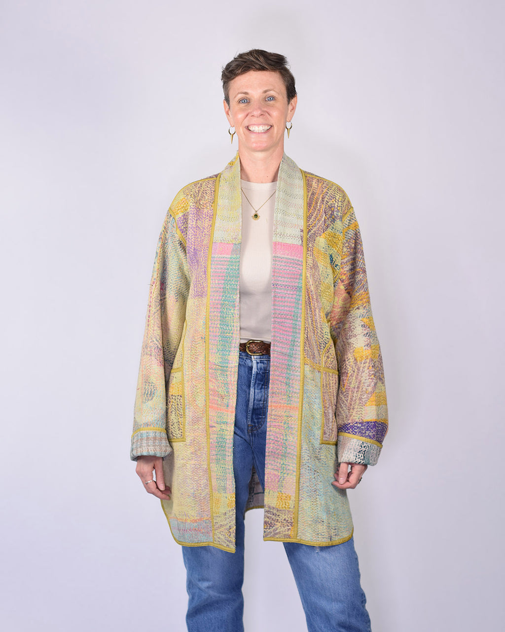 Frankie Long Quilted Reversible Patchwork Kantha Jacket - 07