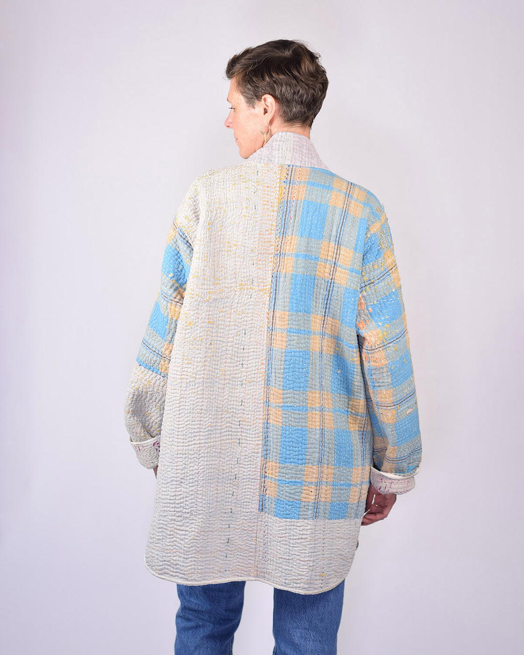 Frankie Long Quilted Reversible Patchwork Kantha Jacket - 08