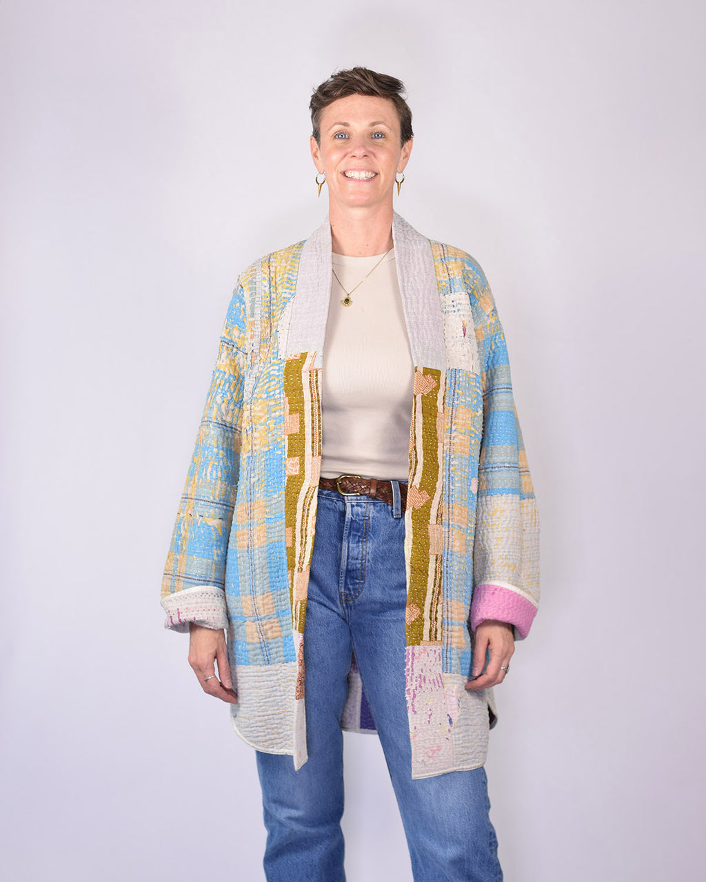 Frankie Long Quilted Reversible Patchwork Kantha Jacket - 08