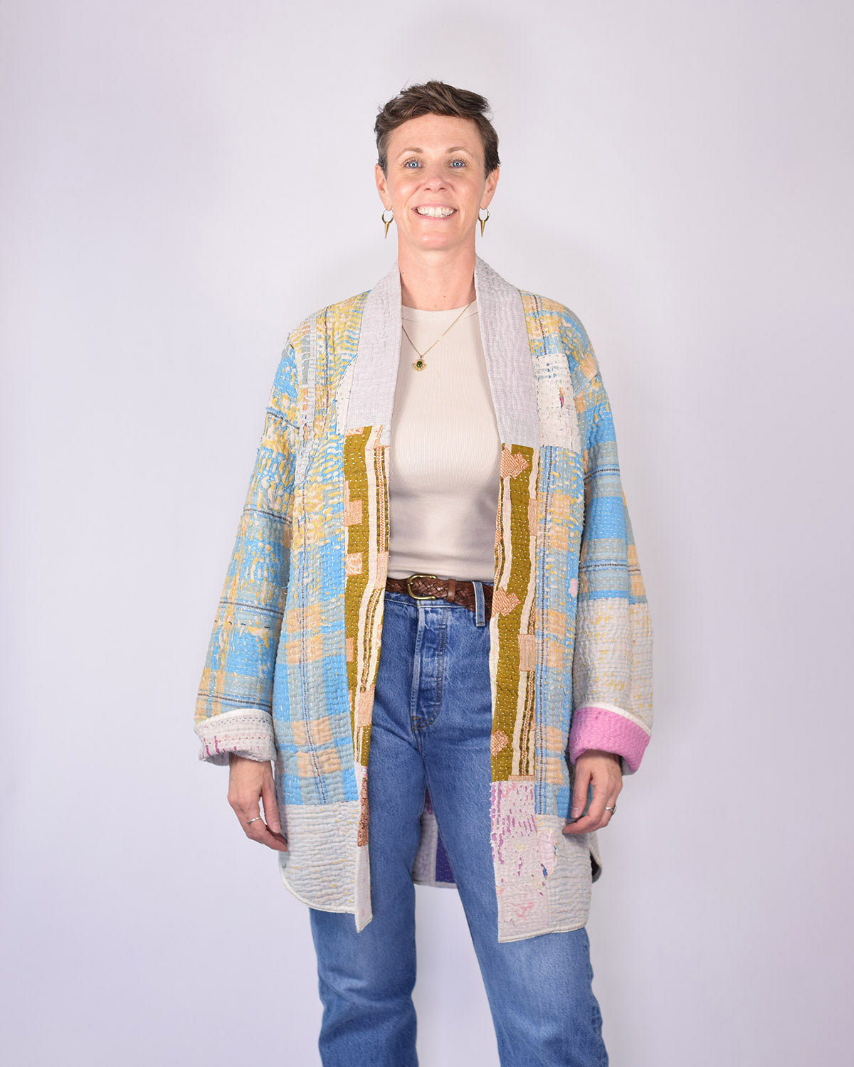 Frankie Long Quilted Reversible Patchwork Kantha Jacket - 08