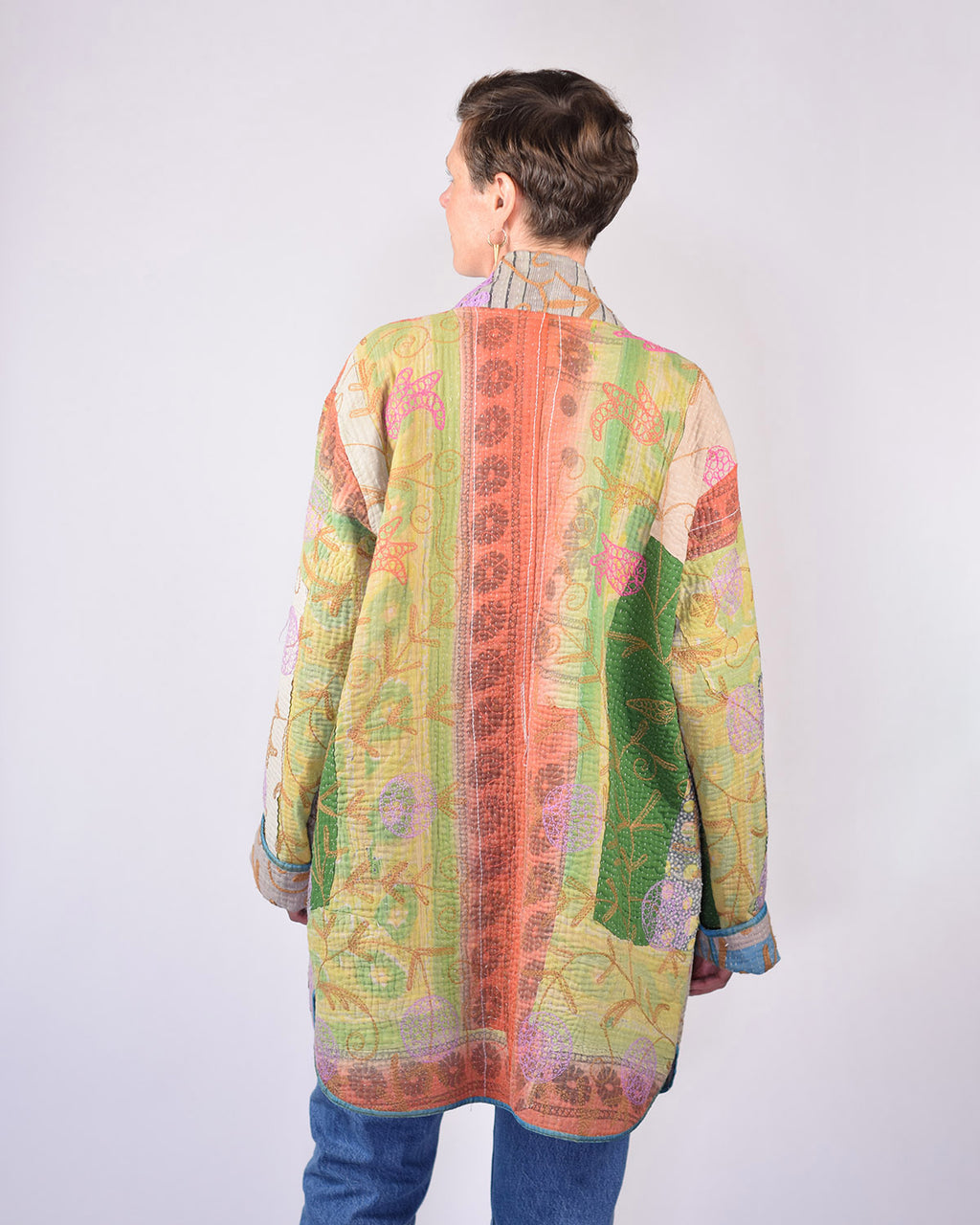 Frankie Long Quilted Reversible Patchwork Kantha Jacket - 04