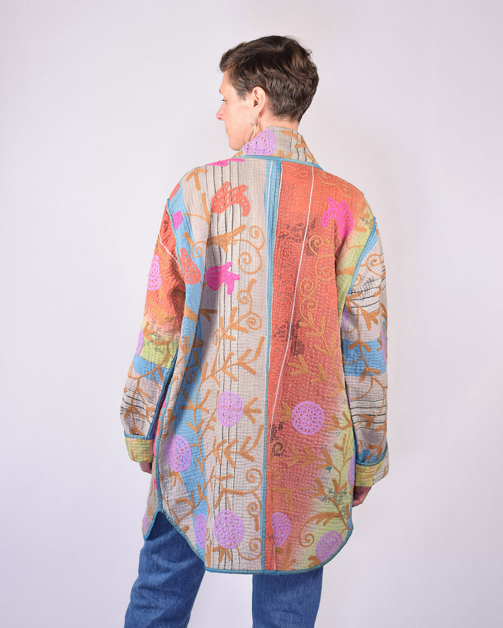 Frankie Long Quilted Reversible Patchwork Kantha Jacket - 04