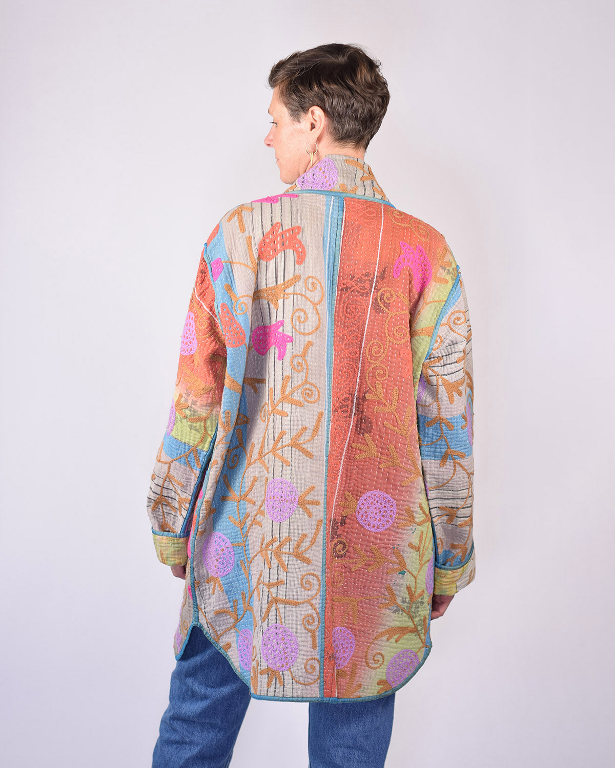 Frankie Long Quilted Reversible Patchwork Kantha Jacket - 04