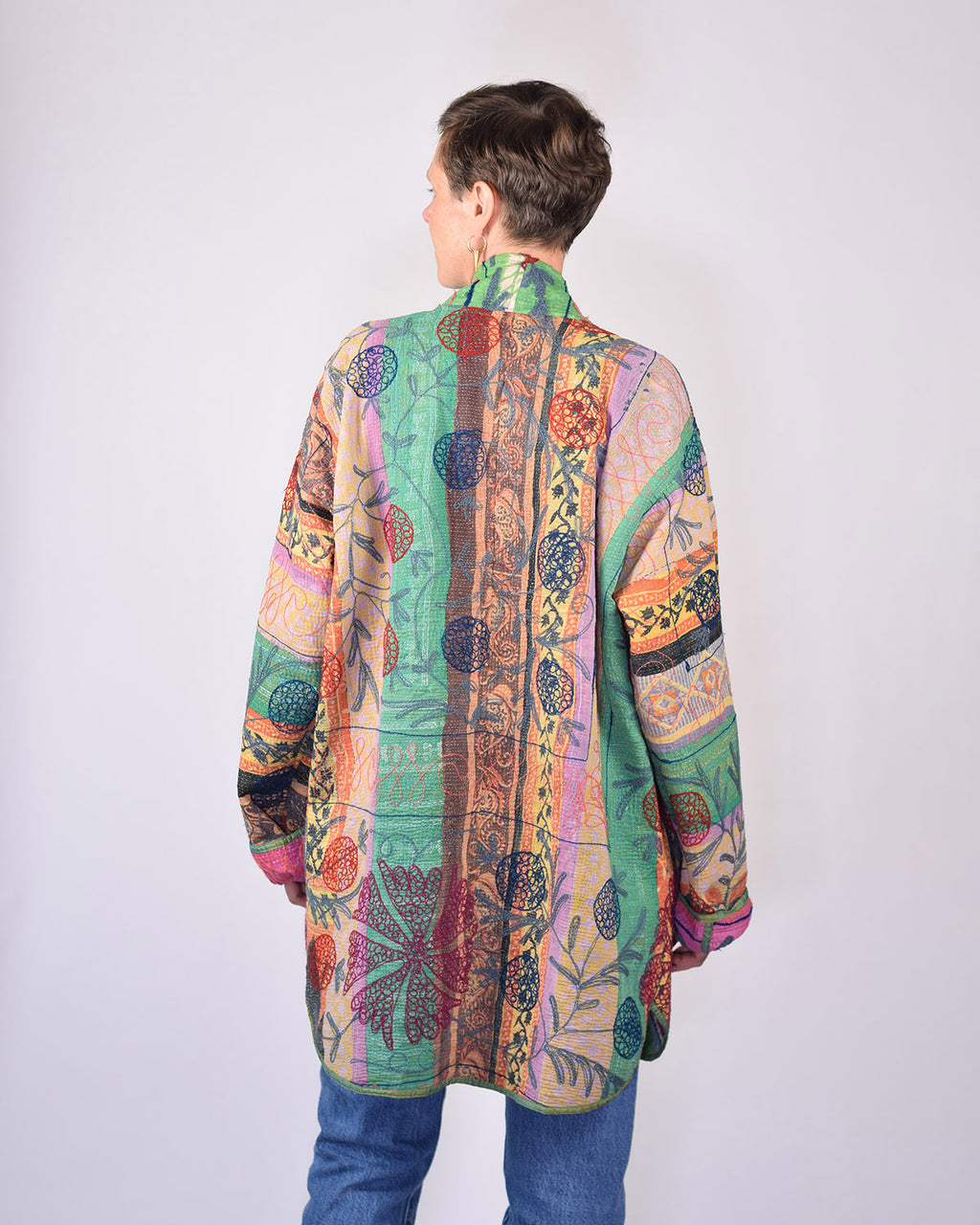 Frankie Long Quilted Reversible Patchwork Kantha Jacket - 03