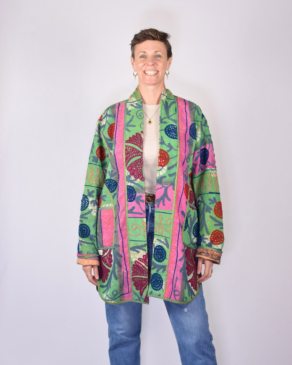 Frankie Long Quilted Reversible Patchwork Kantha Jacket - 03