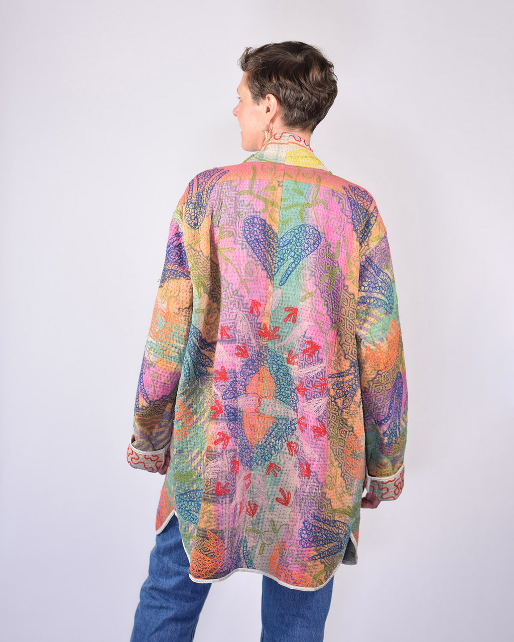 Frankie Long Quilted Reversible Patchwork Kantha Jacket - 01