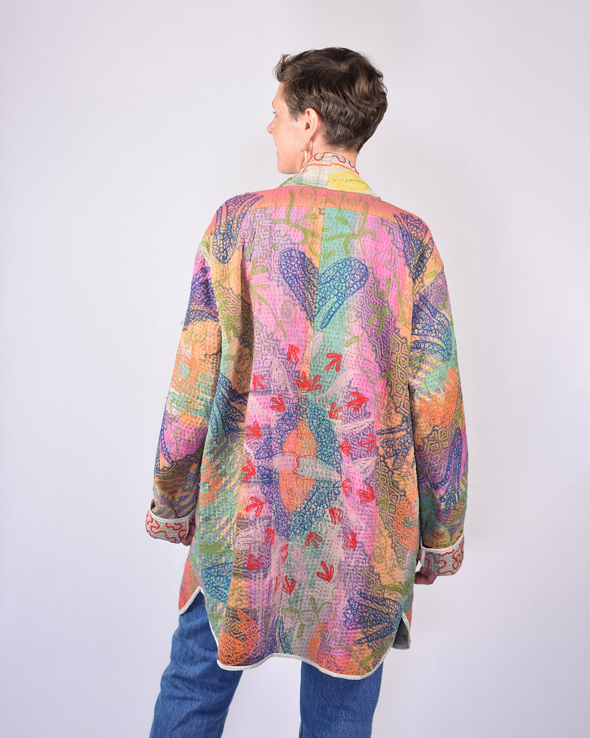 Frankie Long Quilted Reversible Patchwork Kantha Jacket - 01