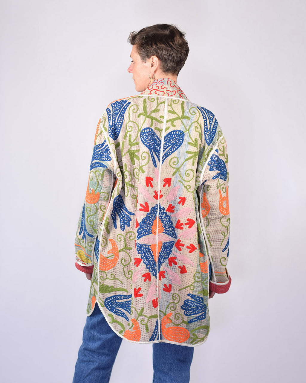 Frankie Long Quilted Reversible Patchwork Kantha Jacket - 01