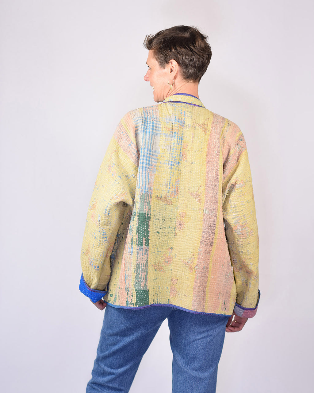 Charlie Extended / Oversized Fit - Quilted Reversible Patchwork Kantha Jacket - 20