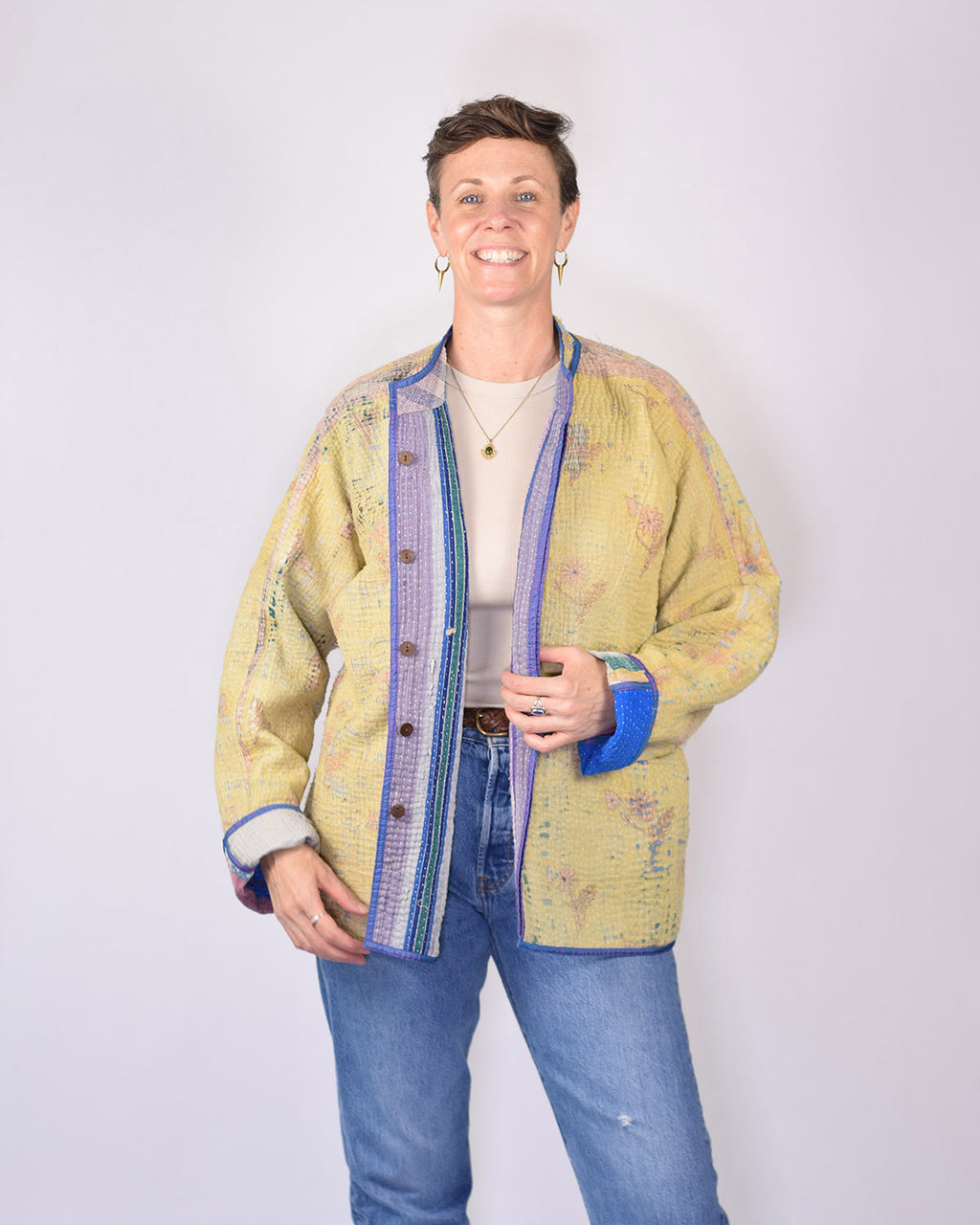 Charlie Extended / Oversized Fit - Quilted Reversible Patchwork Kantha Jacket - 20