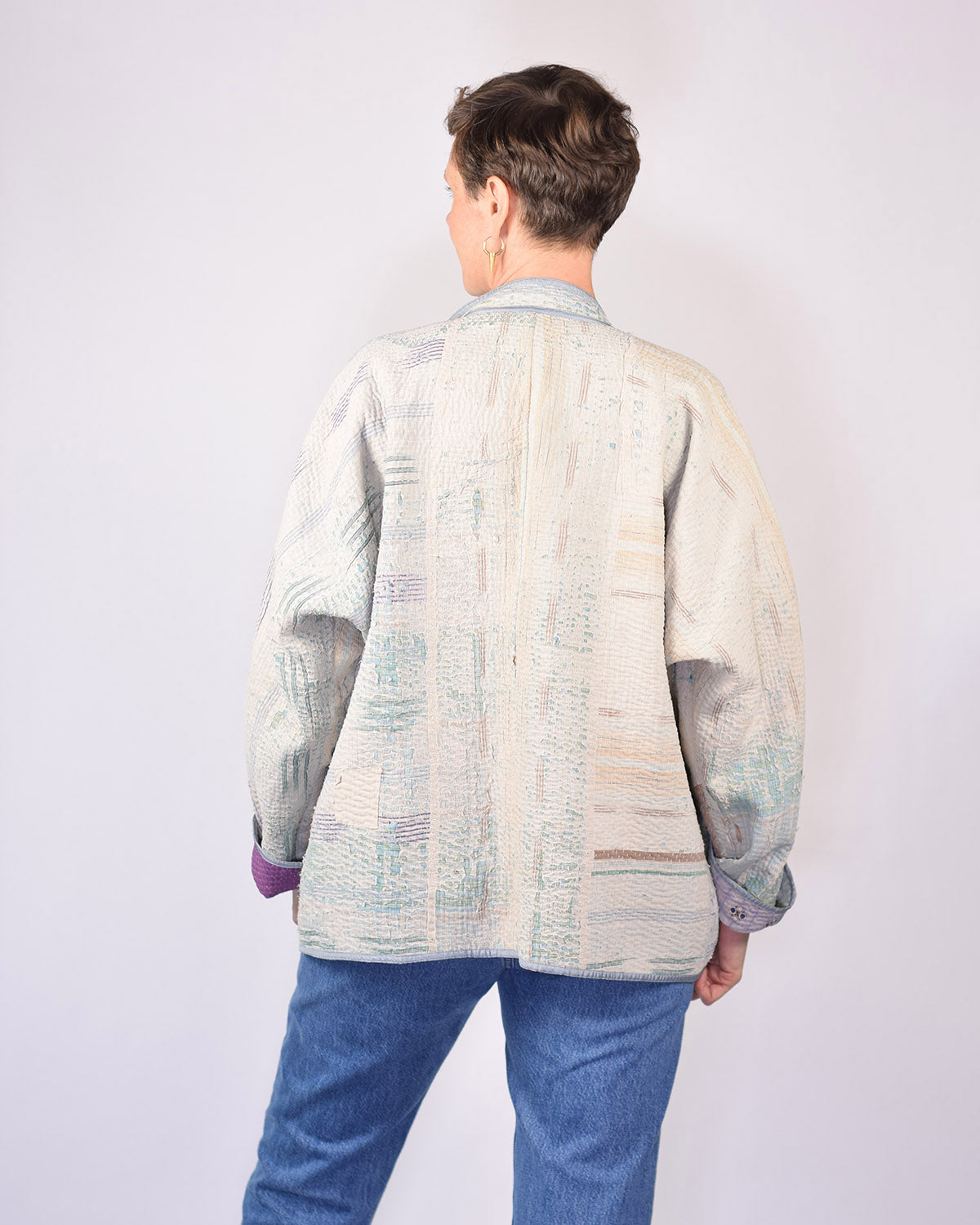 Charlie Extended / Oversized Fit - Quilted Reversible Patchwork Kantha Jacket - 11