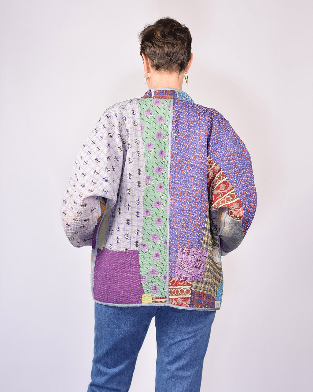 Charlie Extended / Oversized Fit - Quilted Reversible Patchwork Kantha Jacket - 11