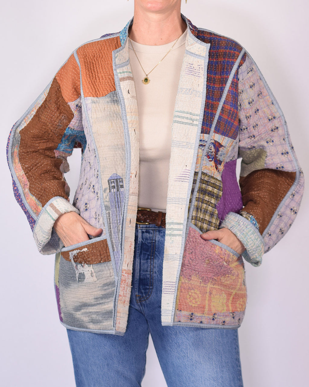 Charlie Extended / Oversized Fit - Quilted Reversible Patchwork Kantha Jacket - 11