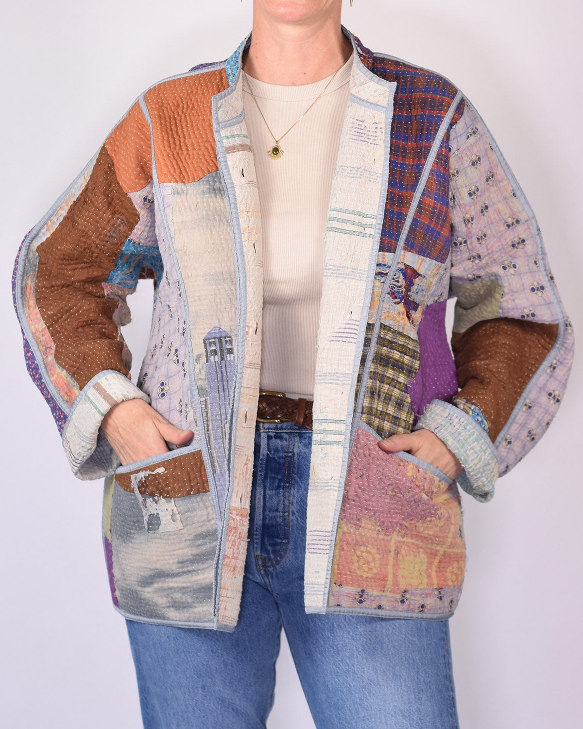 Charlie Extended / Oversized Fit - Quilted Reversible Patchwork Kantha Jacket - 11